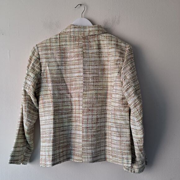 Coldwater Creek Mint Green Brown Tweed Blazer Jacket Pearl Buttons - Size 8 NWT - Picture 4 of 9